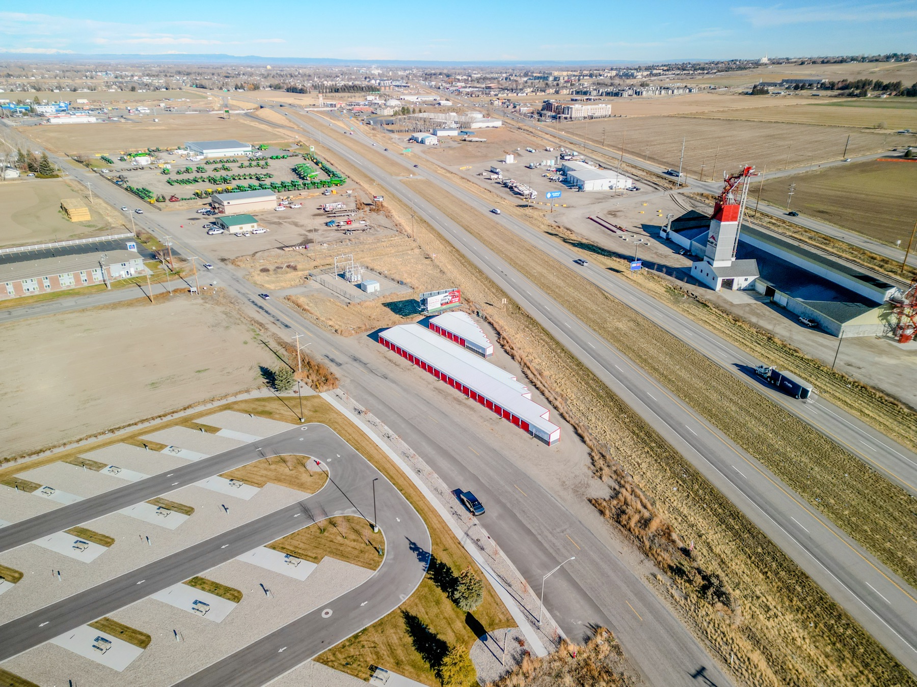 Aerial view of the US-20 corridor at the south entrance to Rexburg, Idaho